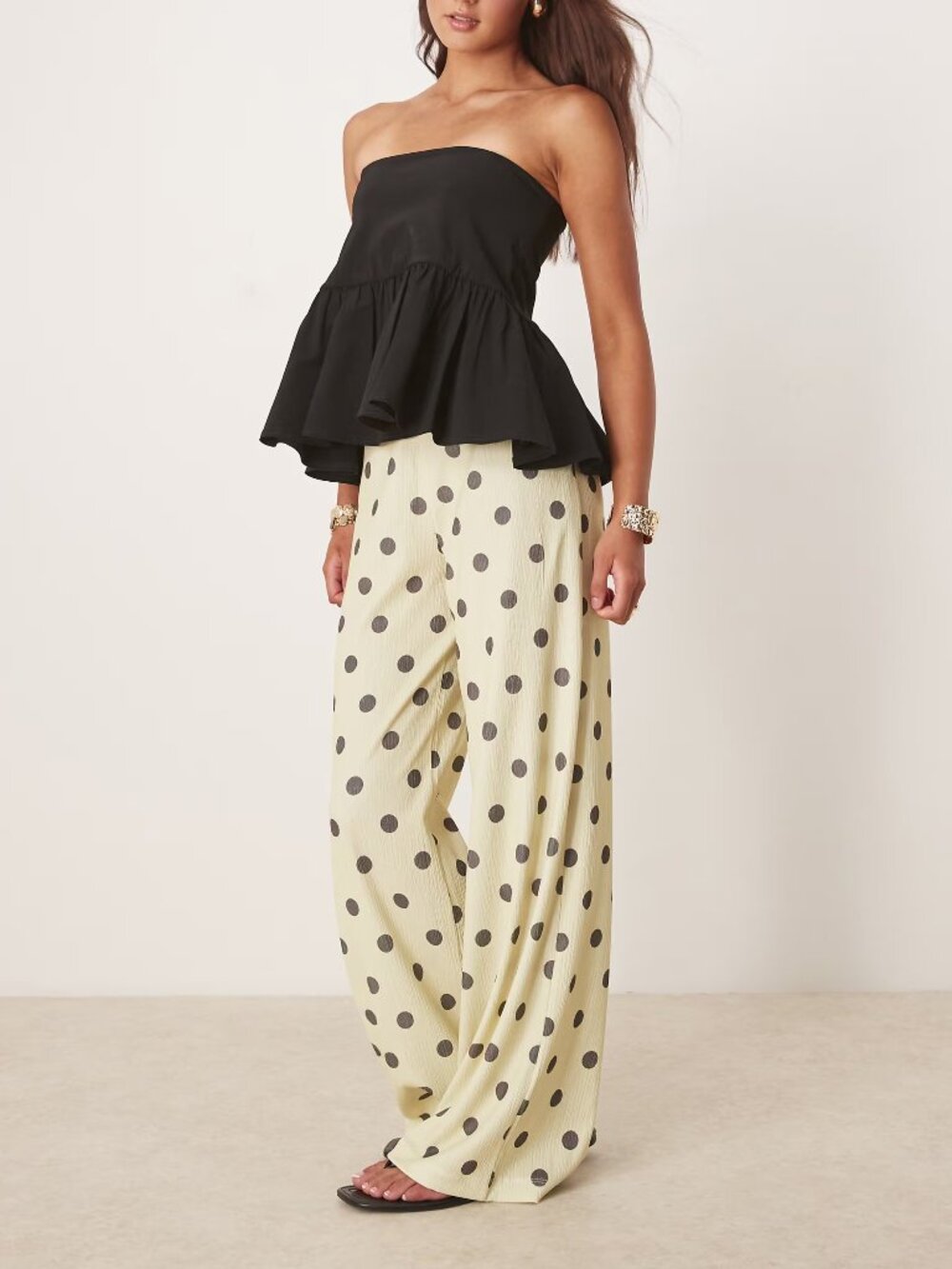 ASOS Wide Leg Polka Dot Pants Cream Black Size Small